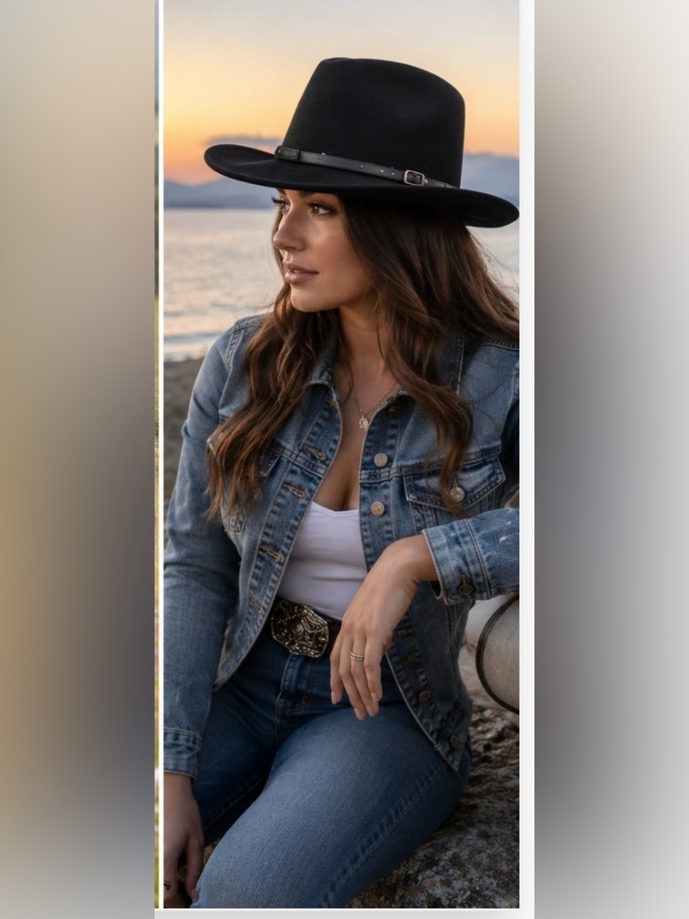 Women’s Black Wide-Brim Felt Hat with Slim Leather Band